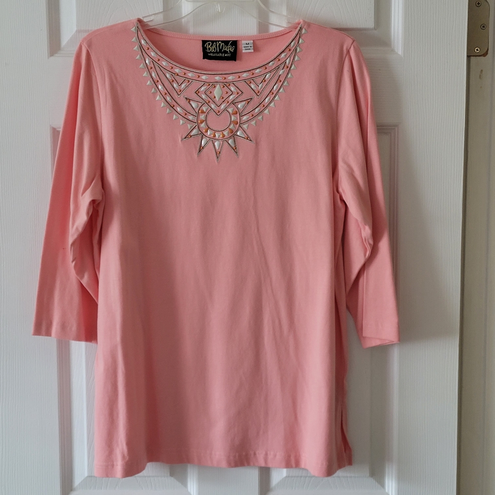 Bob Mackie Light Pink Embellished Long Sleeve Top